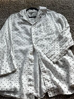 Relaxed White Polka Dot Men's Shirt FLAX 100 linen tunic button down
